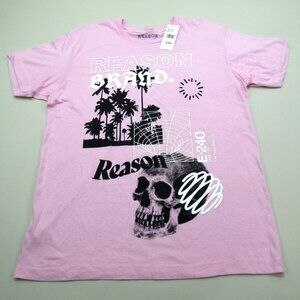Reason Brand T-Shirt Mens Large Pink Street Wear Skull Crew Neck Casual NWT